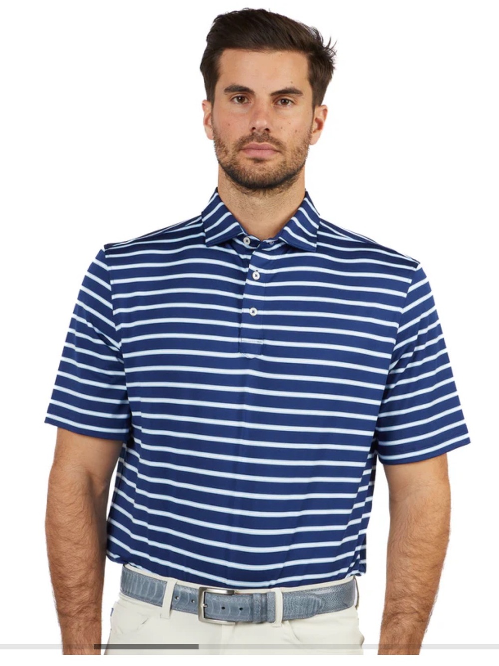 Canal Stripe Men's Polo in Navy and White